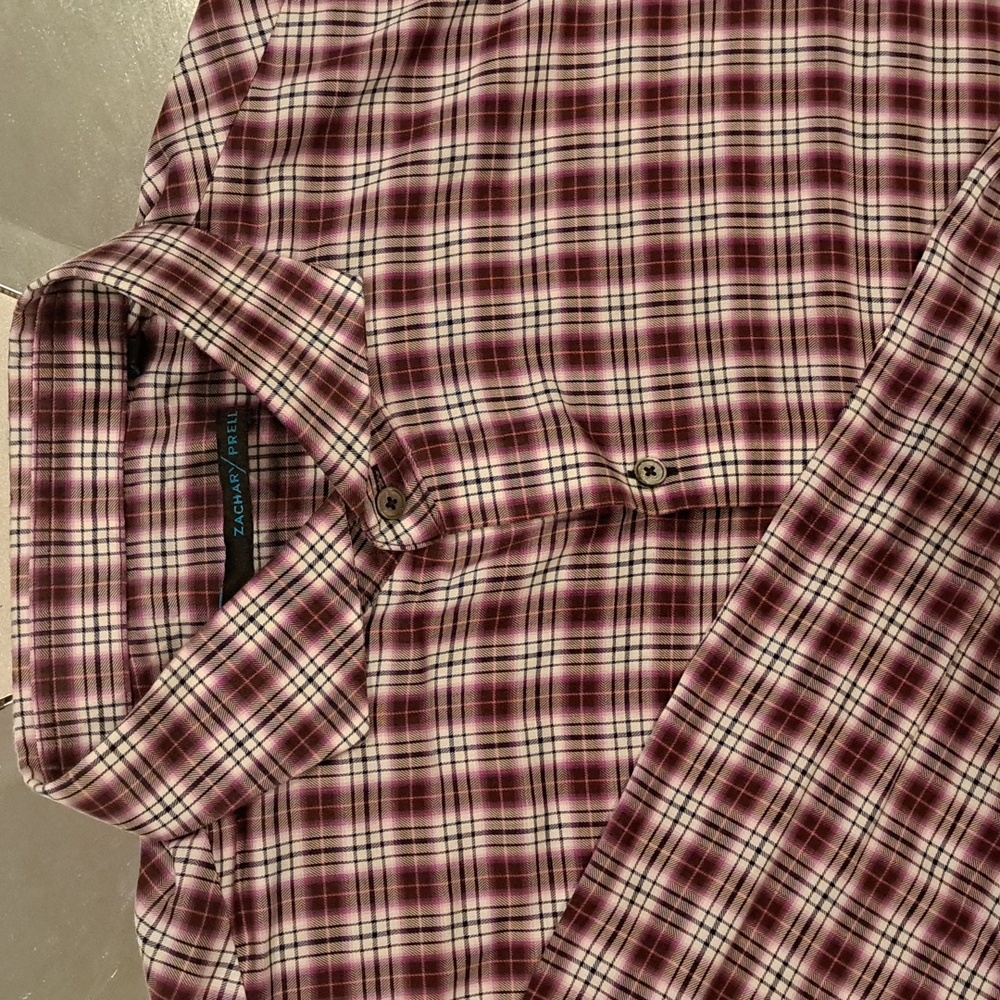 Zachary Prell, Size XXL, Burgundy Plaid, Short Sleeve Casual Shirt